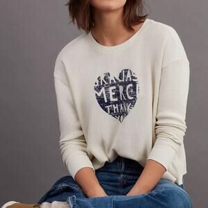 Heartfelt Anthropologie Merci Graphic Top Heart Waffle Knit Long Sleeve Shirt S